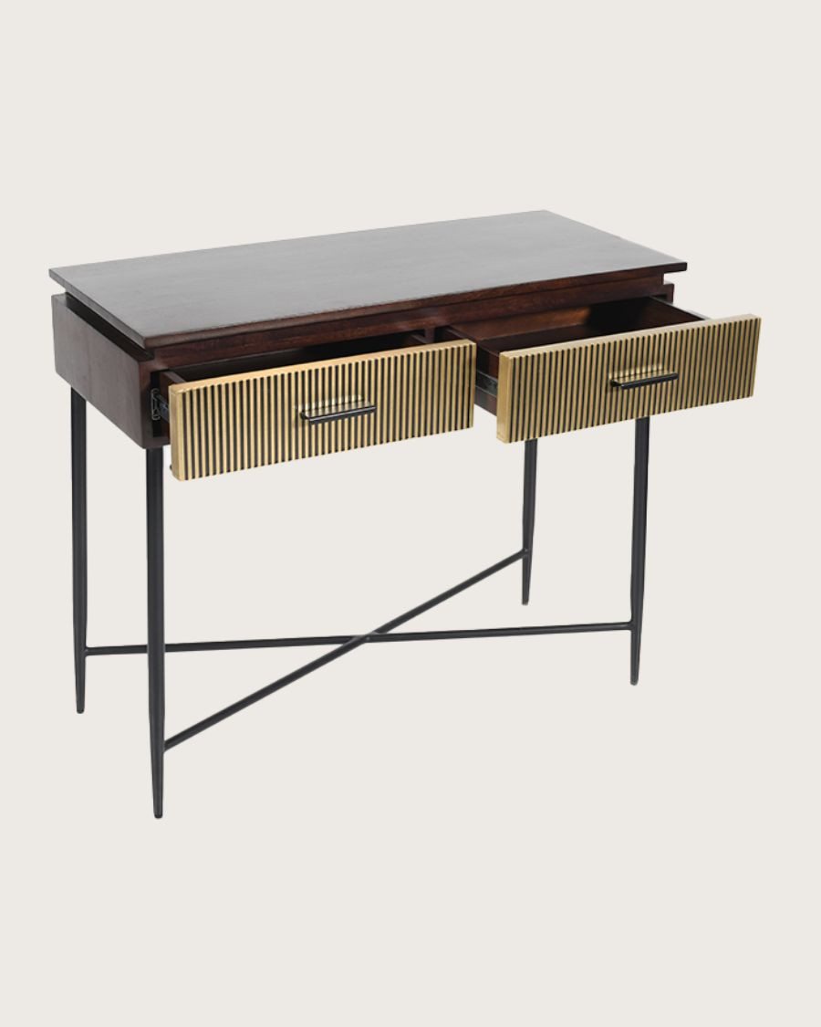 Moon - Consoletafel met verouderde messing afwerking, 90 cm