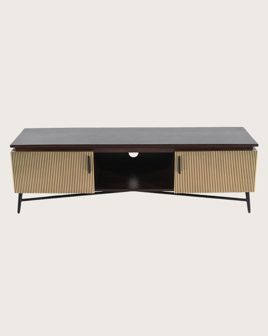 Moon - TV stand with aged brass finish, 145 cm