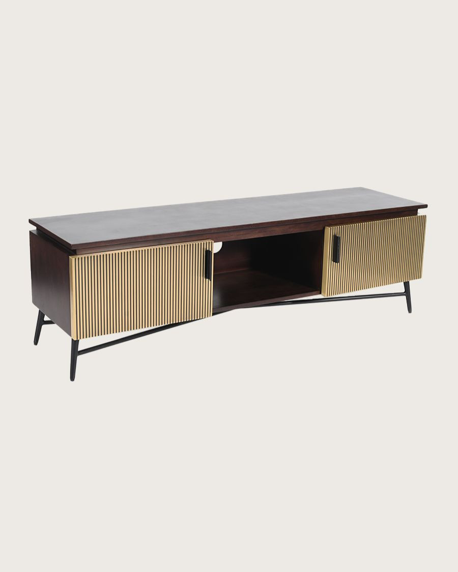 Moon - TV stand with aged brass finish, 145 cm