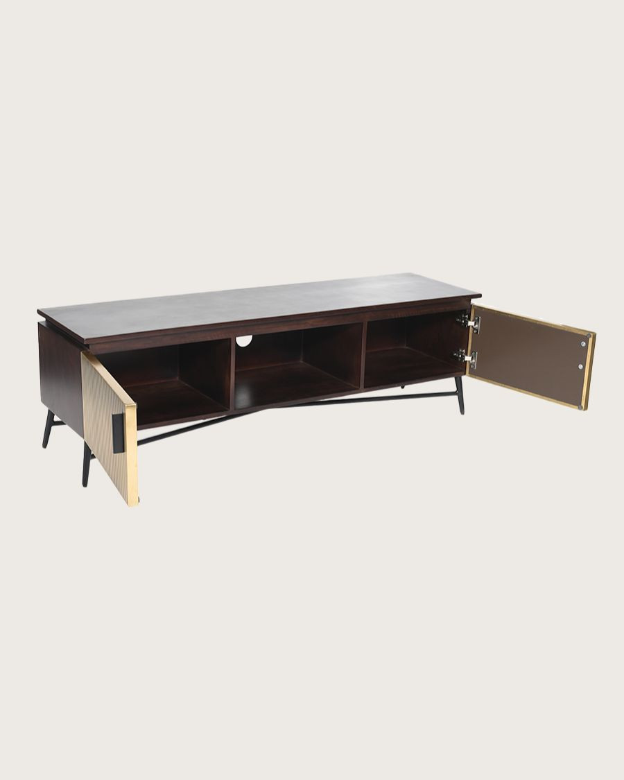 Moon - TV stand with aged brass finish, 145 cm