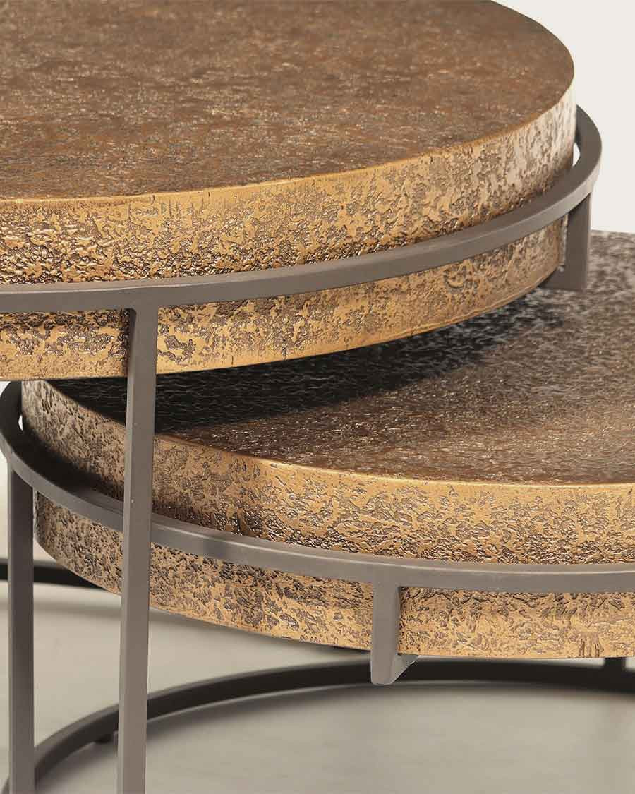 Marrakesch – Runder, ineinander schiebbarer Couchtisch aus goldfarbenem Metall