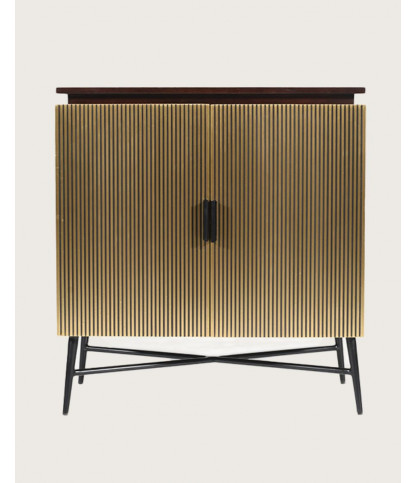 Moon – Kleines Sideboard mit 2 Türen und Oberfläche aus gealtertem Messing, 74 cm