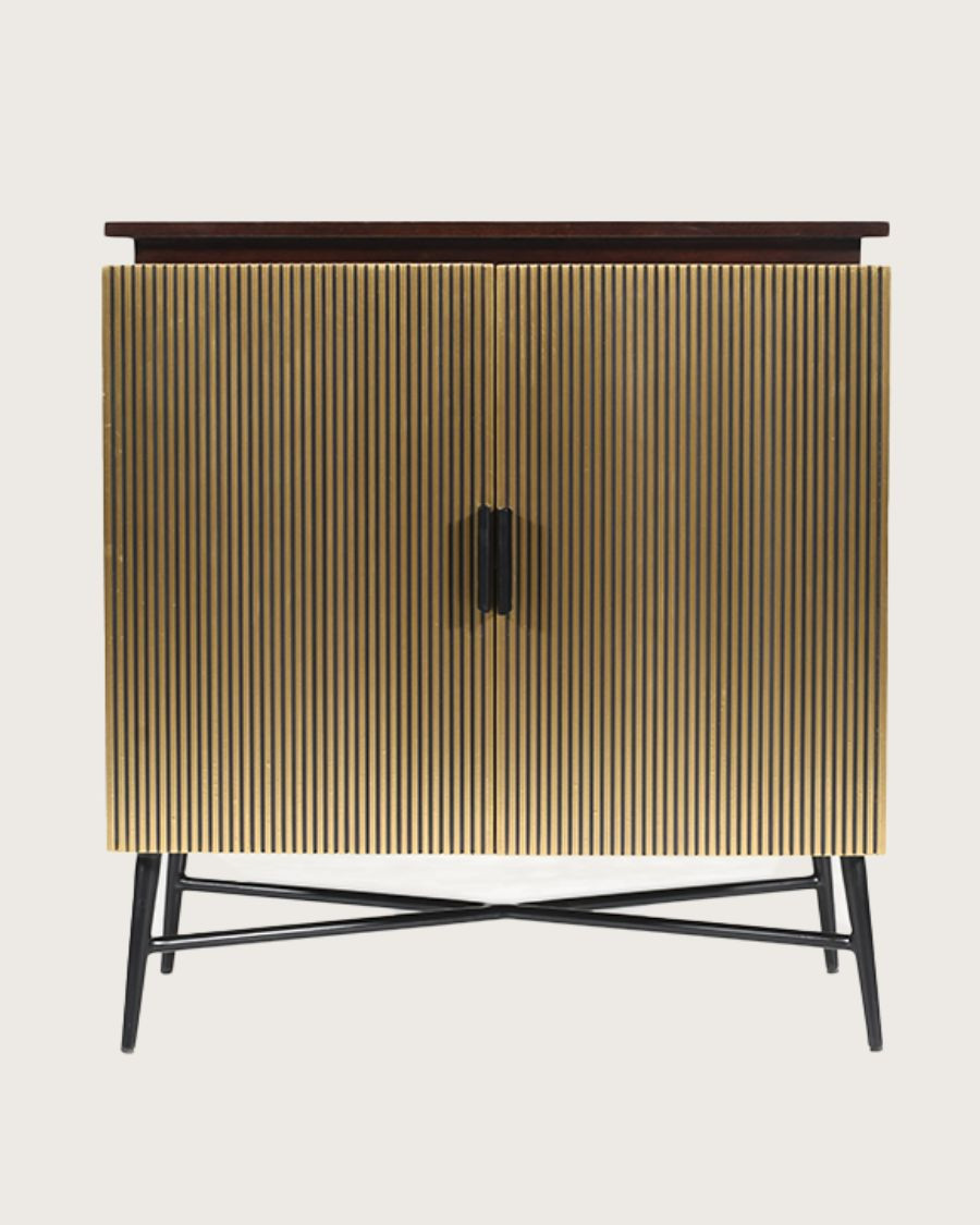 Moon - Small 2-door sideboard with aged brass finish, 74 cm