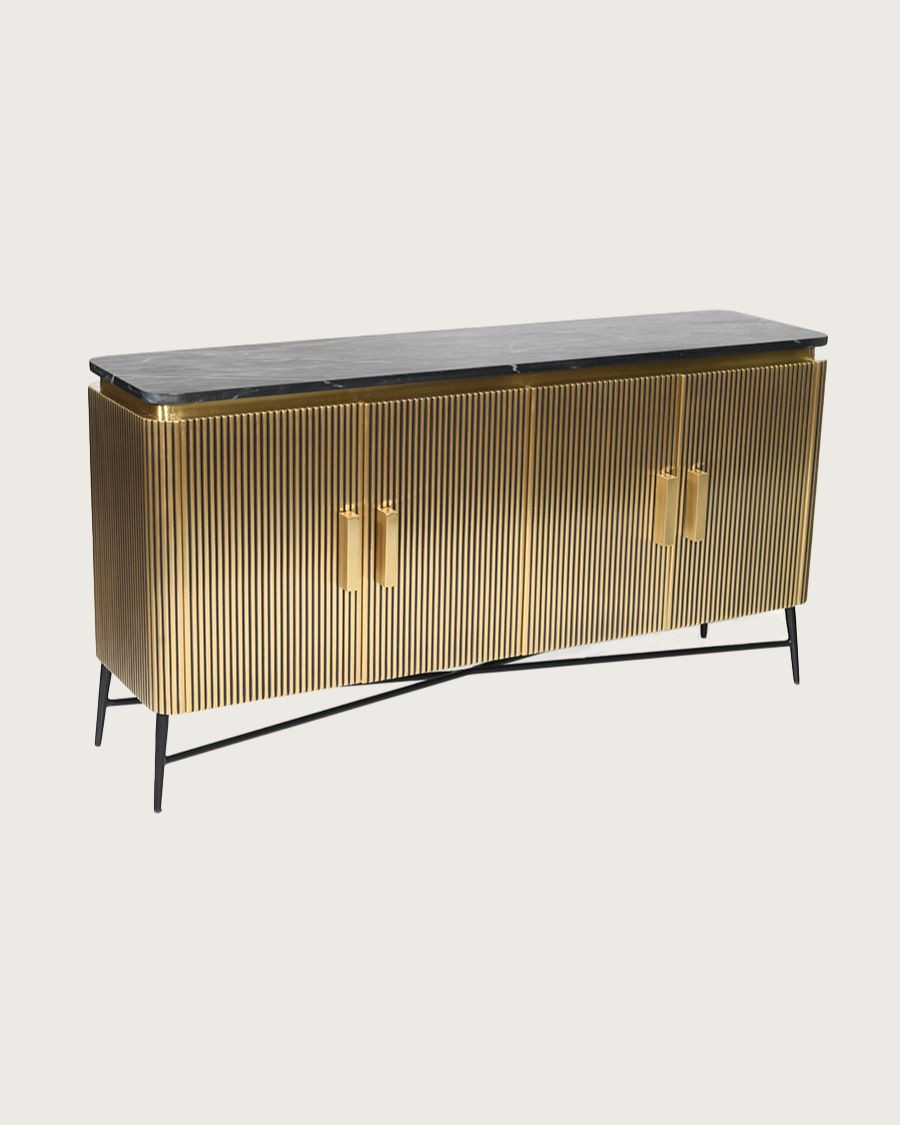 Glory - Groot dressoir met verouderde messing afwerking en zwart marmeren blad, 160 cm