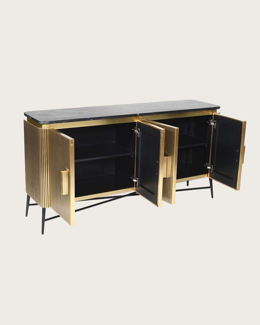 Glory - Large sideboard with aged brass finish and black marble top, 160 cm