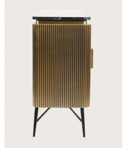 Glory - Grand buffet finition laiton vieilli avec plateau en marbre noir 160 cm