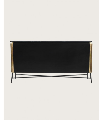 Glory - Grand buffet finition laiton vieilli avec plateau en marbre noir 160 cm