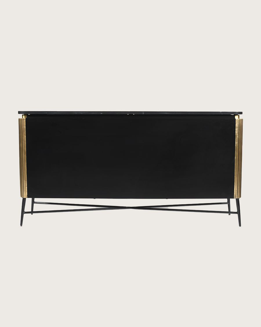 Glory - Grand buffet finition laiton vieilli avec plateau en marbre noir 160 cm