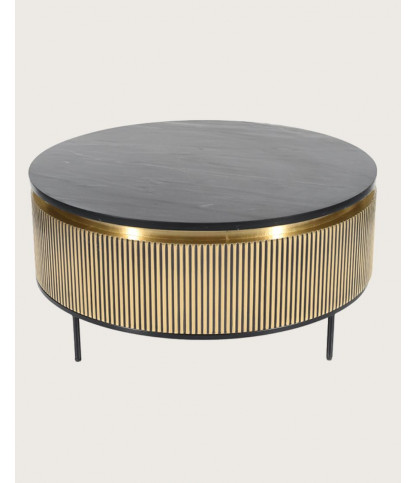 Glory - Table basse finition laiton vieilli avec plateau en marbre noir