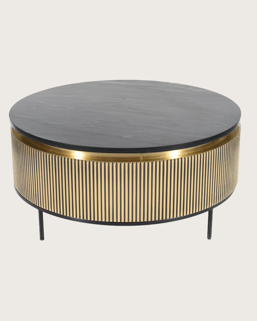 Glory - Table basse finition laiton vieilli avec plateau en marbre noir