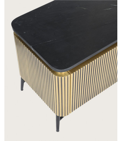 Glory - Meuble tv finition laiton vieilli avec plateau en marbre noir 170 cm