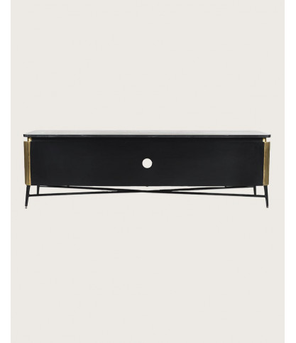 Glory - Meuble tv finition laiton vieilli avec plateau en marbre noir 170 cm