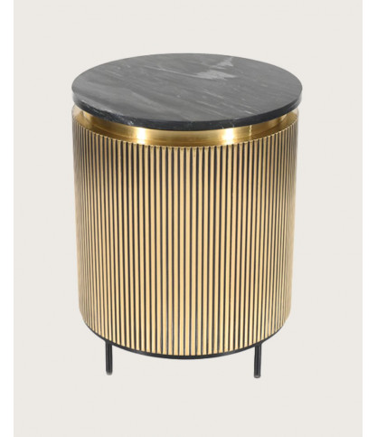 Glory - Table d'appoint finition laiton vieilli avec plateau en marbre noir