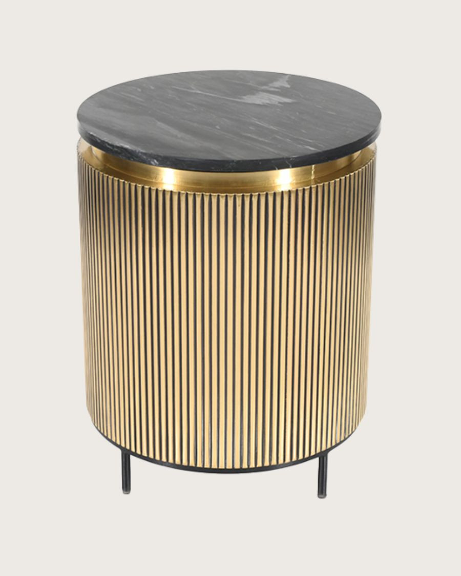 Glory - Table d'appoint finition laiton vieilli avec plateau en marbre noir