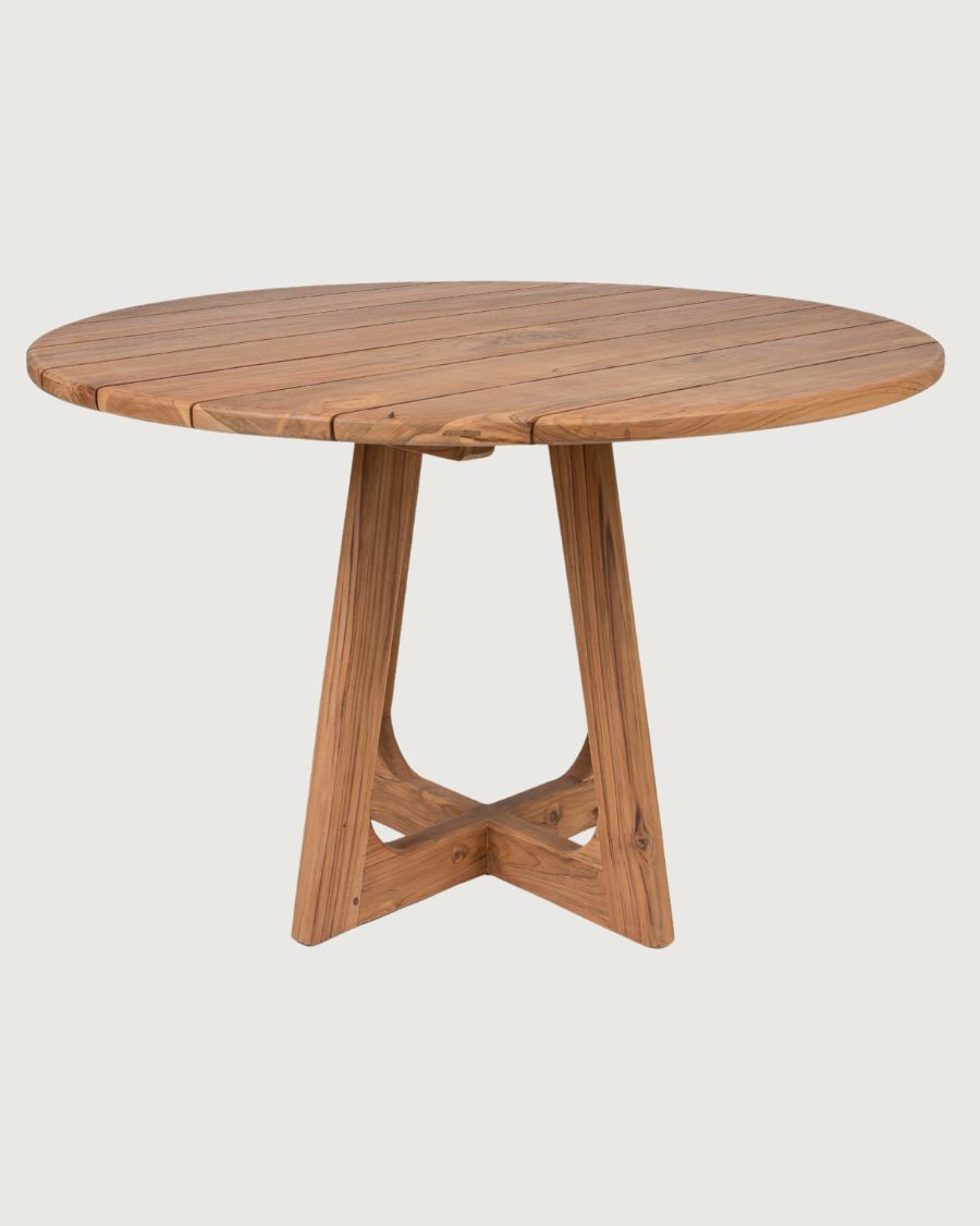 Roota - Tavolo rotondo da giardino realizzato in legno massello di teak riciclato.