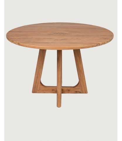 Roota - Mesa redonda de jardín fabricada en madera maciza de teca reciclada.