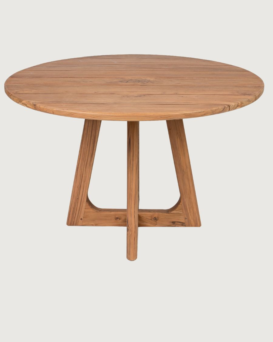 Roota - Tavolo rotondo da giardino realizzato in legno massello di teak riciclato.