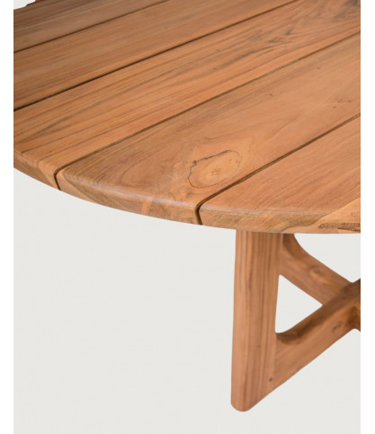Roota - Mesa redonda de jardín fabricada en madera maciza de teca reciclada.