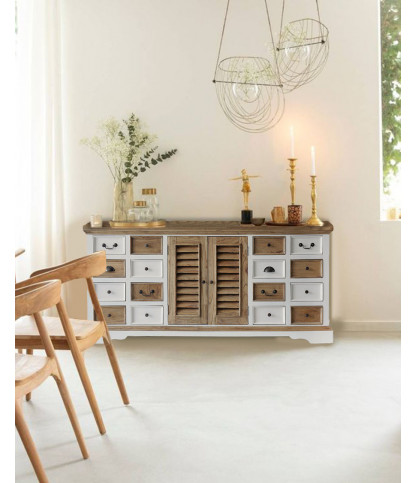 Inda - Large white and natural sideboard in solid Mindy 160 cm