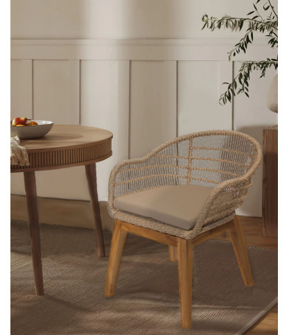 Maelie – Chaise aus massivem Teakholz und beigem Cord