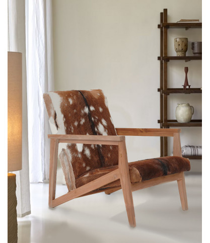 Cow Boy - Fauteuil en teck et peau de chèvre