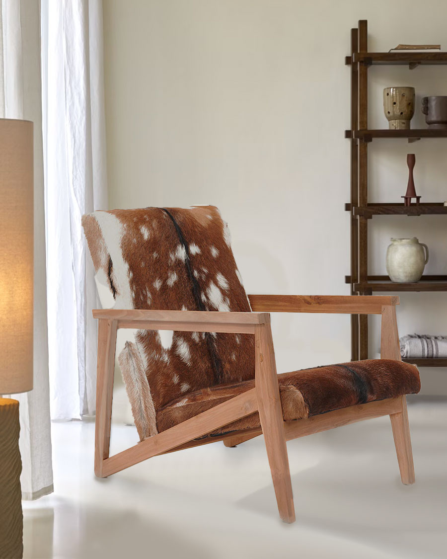 Cow Boy - Fauteuil en teck et peau de chèvre