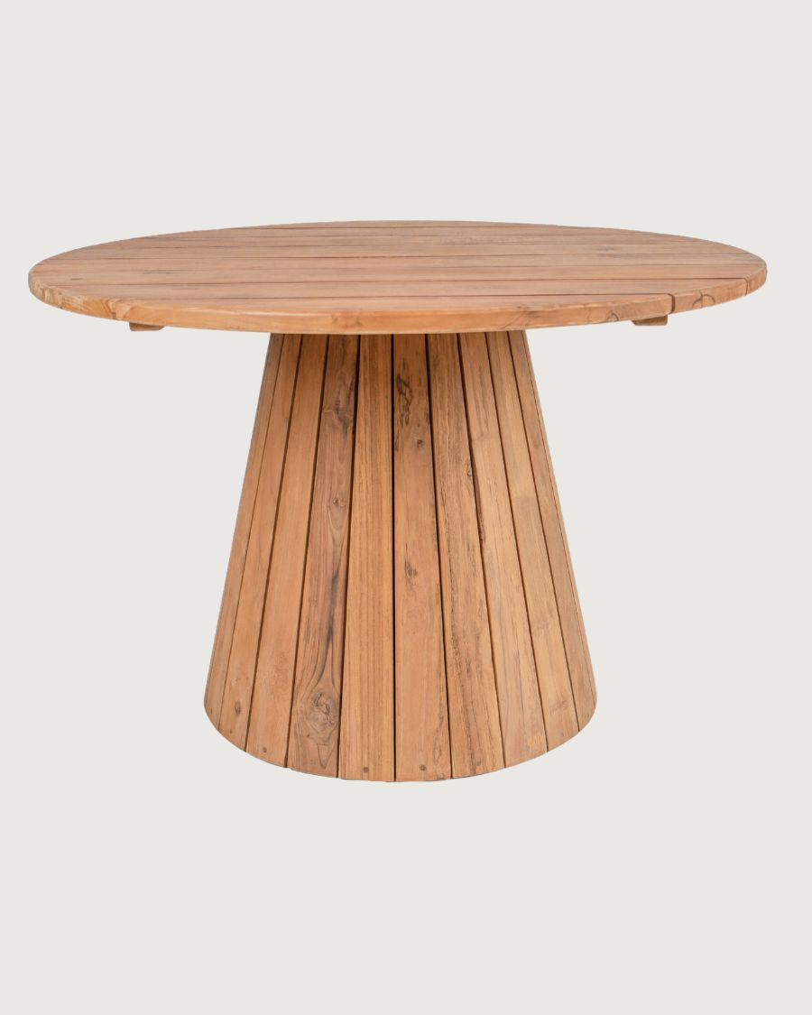 Tavolo rotondo da giardino in legno massello di teak.