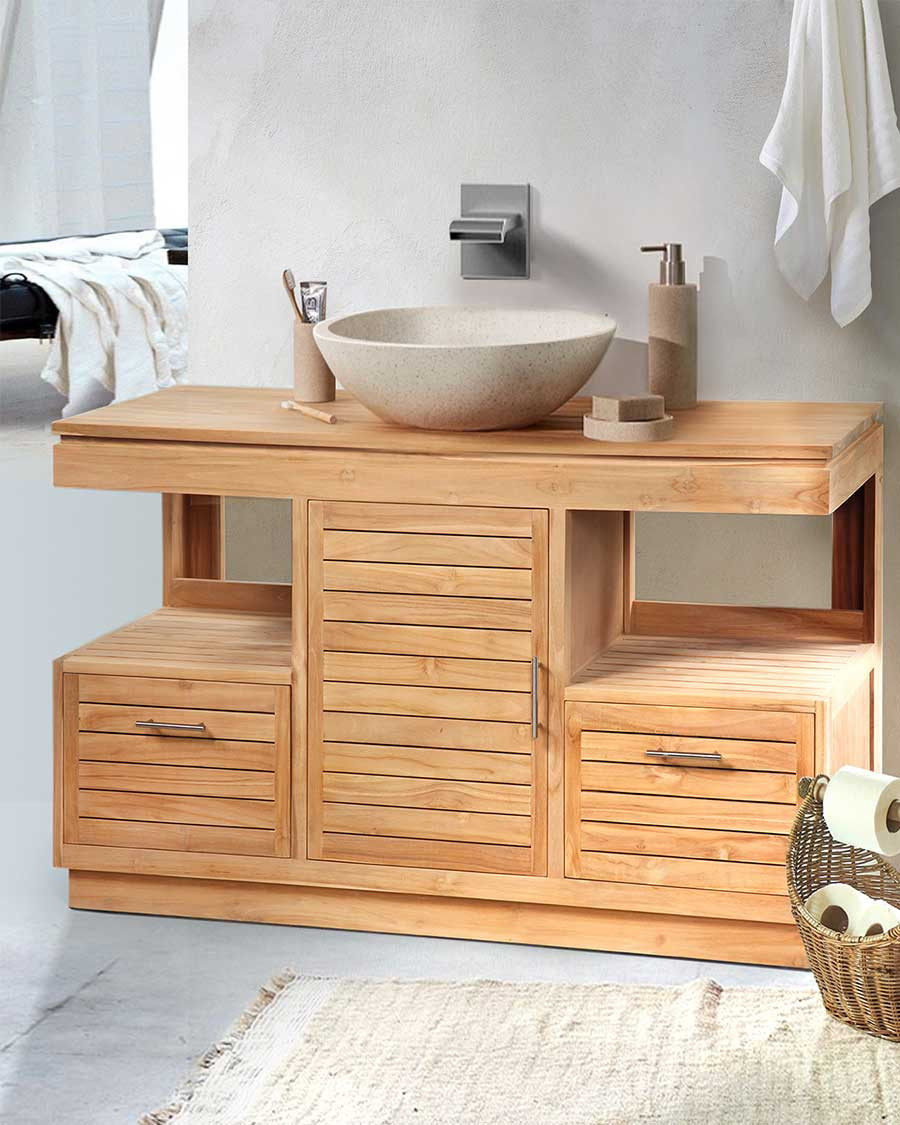 Meuble salle de bain en teck massif 120 cm - Oasis｜Uniqka Design