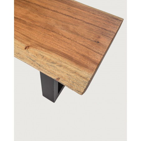 Banc industriel bois de manguier massif et pieds acier noir kinza 110cm