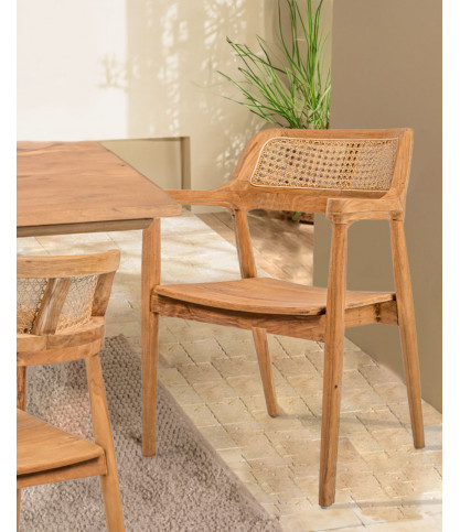 Sienne - Lot de 2 chaises en teck avec détail rotin