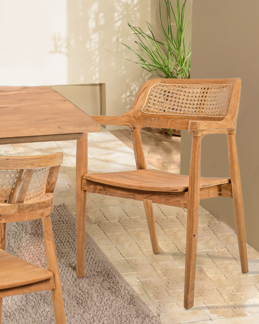 Sienne - Lot de 2 chaises en teck avec détail rotin