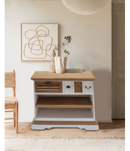 Inda - Console blanc et naturel en bois de Sungkai