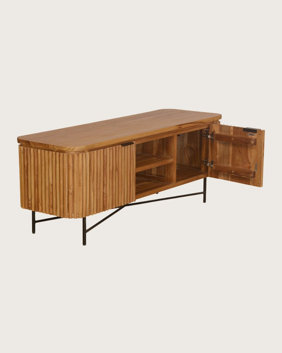 Opera - Mobile porta TV retrò in teak massello riciclato, 140 cm