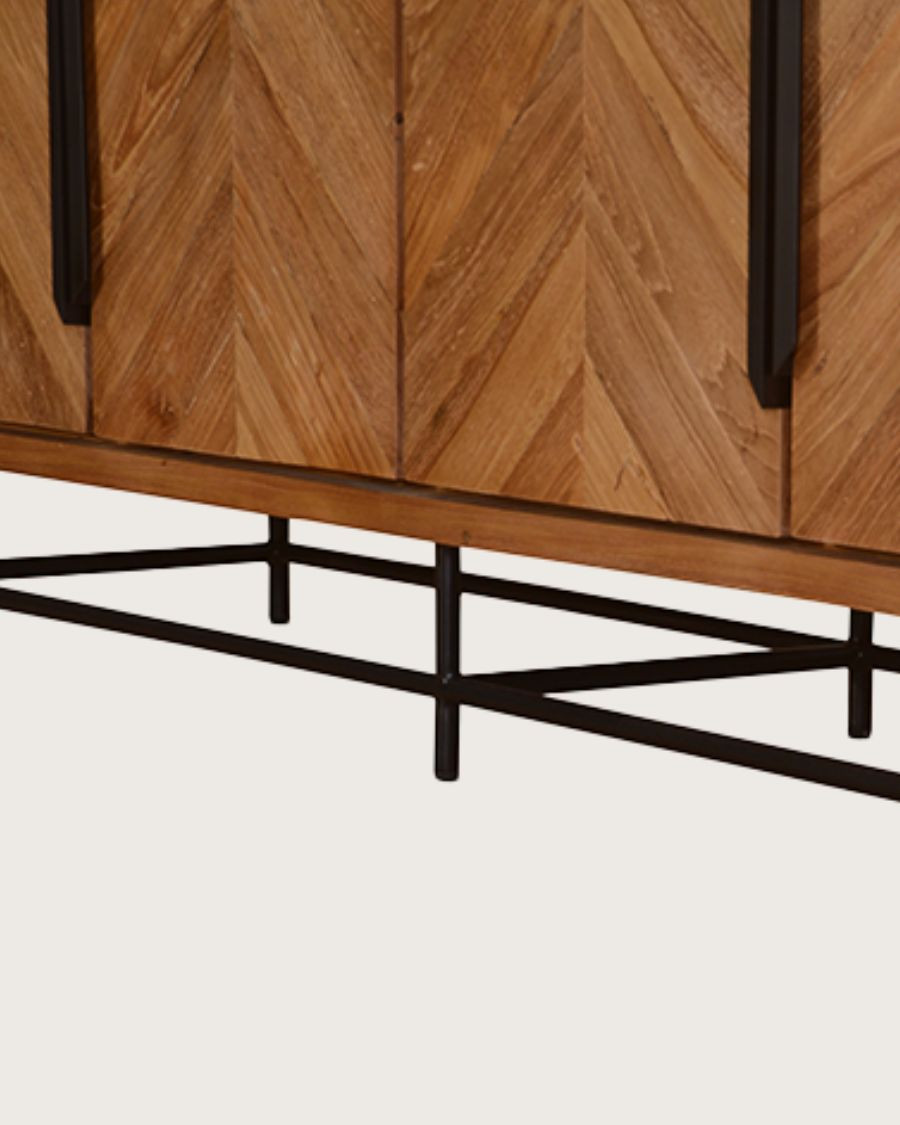 copy of Kappa - Buffet bas en teck recyclé avec motif chevron et métal 160 cm