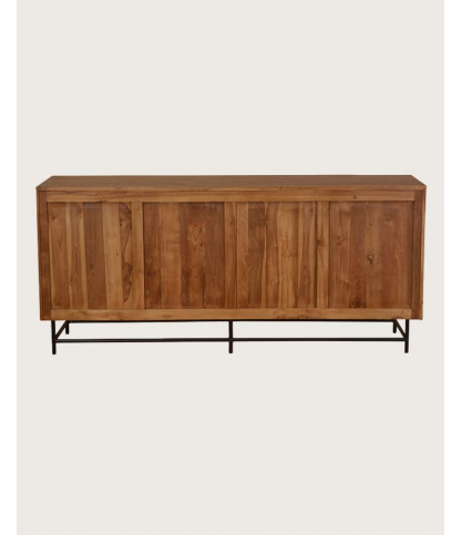 Kappa – Großes, niedriges Sideboard aus recyceltem Teakholz mit Fischgrätmuster und Metallelementen, 180 cm