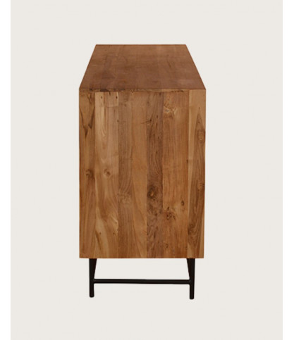 Kappa - Groot, laag dressoir van gerecycled teakhout met chevronpatroon en metalen details, 180 cm
