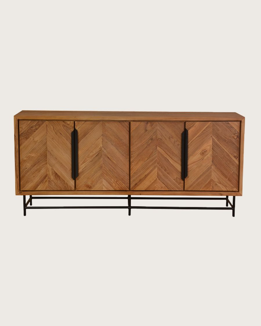 copy of Kappa - Buffet bas en teck recyclé avec motif chevron et métal 160 cm