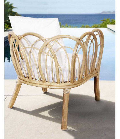 Aurora - Poltrona da giardino in rattan con cuscino bianco