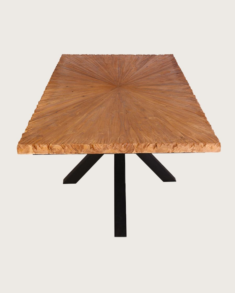 Sun - Solid teak dining table with sun motif, L200 cm, 10 people.