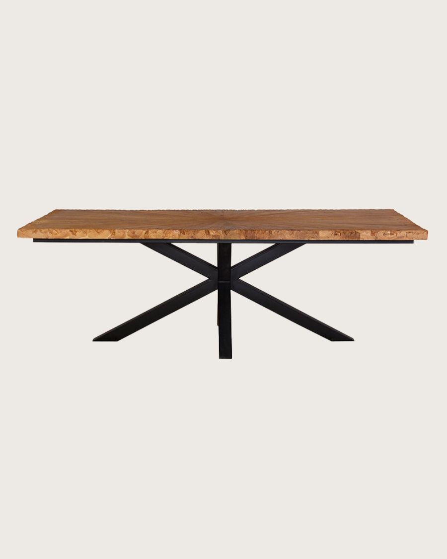 Sun - Solid teak dining table with sun motif, L200 cm, 10 people.