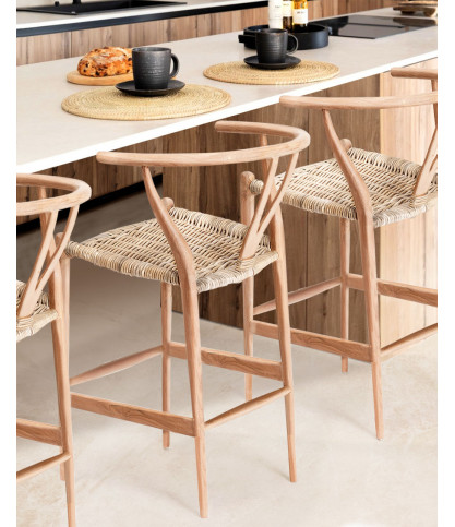 Hirosi - Solid teak and rattan bar stool