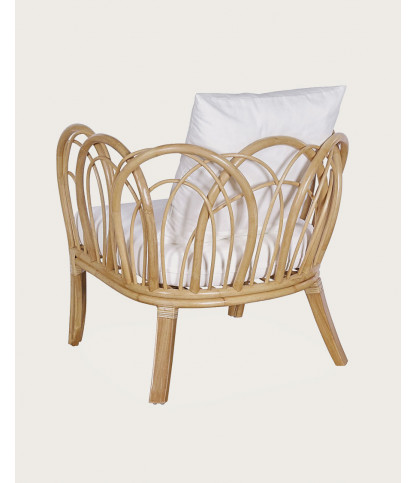 Aurora - Poltrona da giardino in rattan con cuscino bianco