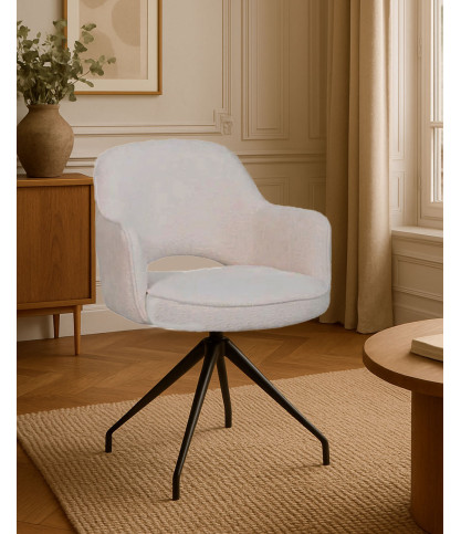 Elba - Lot de 2 Chaises en tissu beige et pieds métal