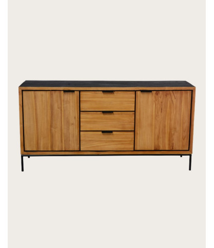 Indra - Credenza bassa in teak riciclato bicolore, 160 cm