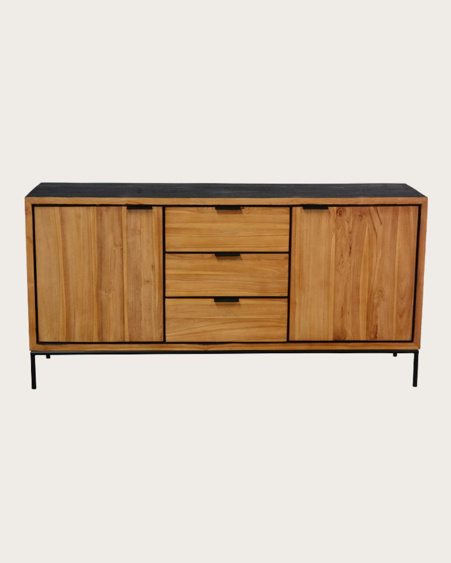Indra - Laag dressoir van tweekleurig gerecycled teakhout, 160 cm