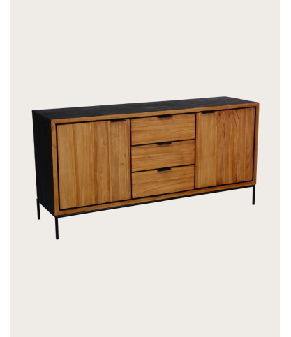 Indra - Laag dressoir van tweekleurig gerecycled teakhout, 160 cm