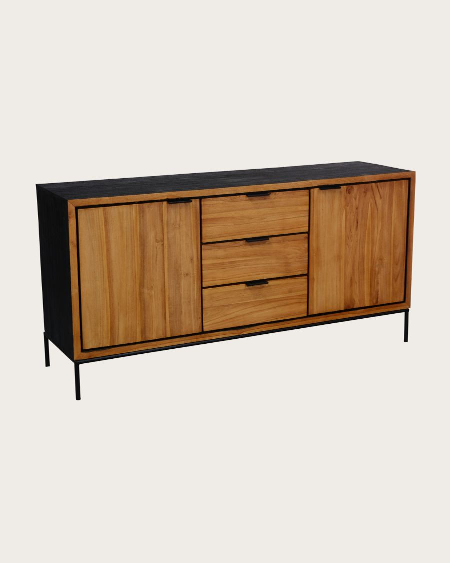 Indra - Laag dressoir van tweekleurig gerecycled teakhout, 160 cm