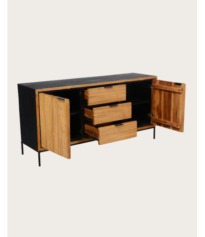 Indra - Credenza bassa in teak riciclato bicolore, 160 cm