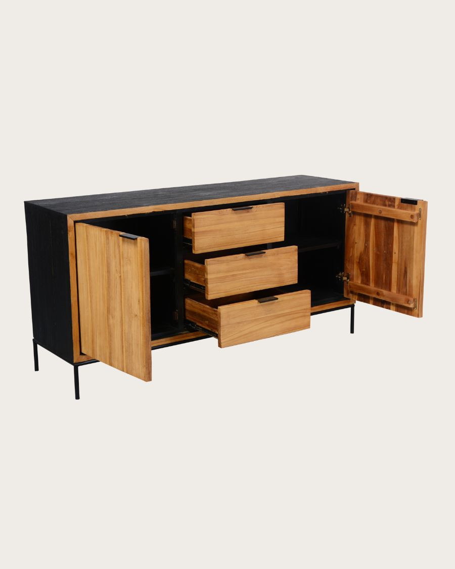 Indra - Credenza bassa in teak riciclato bicolore, 160 cm