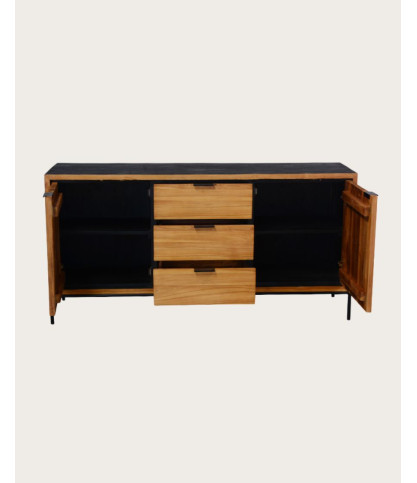 Indra – Niedriges Sideboard aus zweifarbigem Recycling-Teakholz, 160 cm